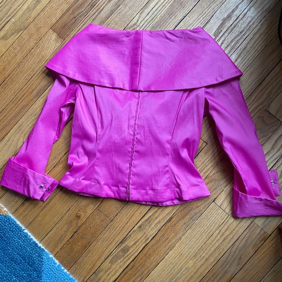 Tadashi Shoji Pink Open Collar Long Sleeve Blouse - Picture 2 of 6